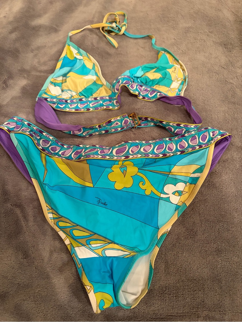 Emilio Pucci Turquoise, Yellow & Purple Printed Bikini